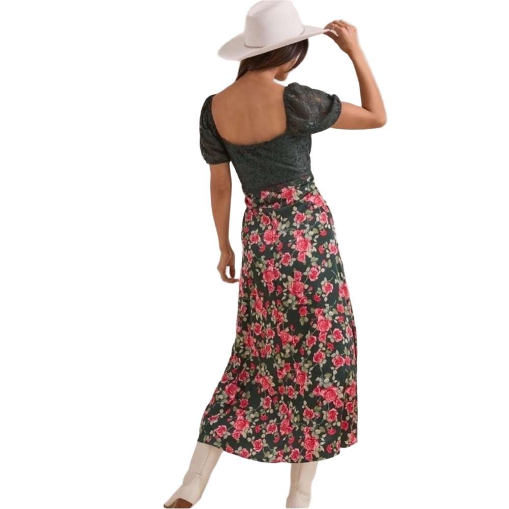 Altar'd State Clydie Floral Maxi Dress Lace Floral Rose Print Large